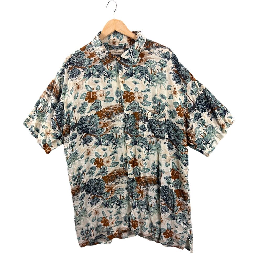 Tropical Hawaiian Shirt Men’s 3XL Tall Floral Button Front Natural Issue